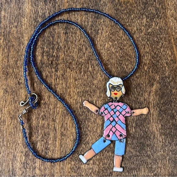 Lola Was Once a Showgirl Old Lady Pendant Necklace Hand Painted - Picture 2 of 12